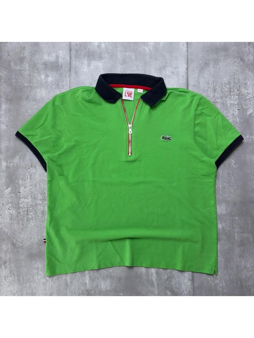 Y2K Green Lacoste Logo Zip Polo Shirt